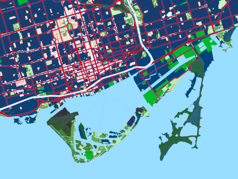 This is a picture of Toronto with a variaty of different colors and without captions